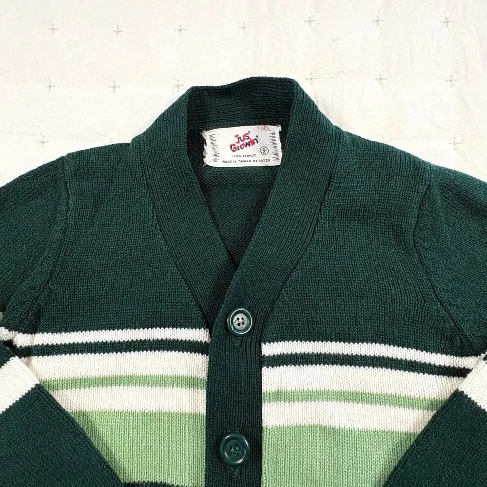 Jus' Growin' Vintage Cardigan Sweater Boys 4 Green Preppy Grandpacore 90s